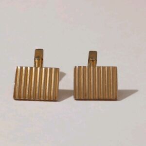 VTG Swank Gold Tone Engine Turned Ribbed Rectangular Cufflinks MCM Retro Formal